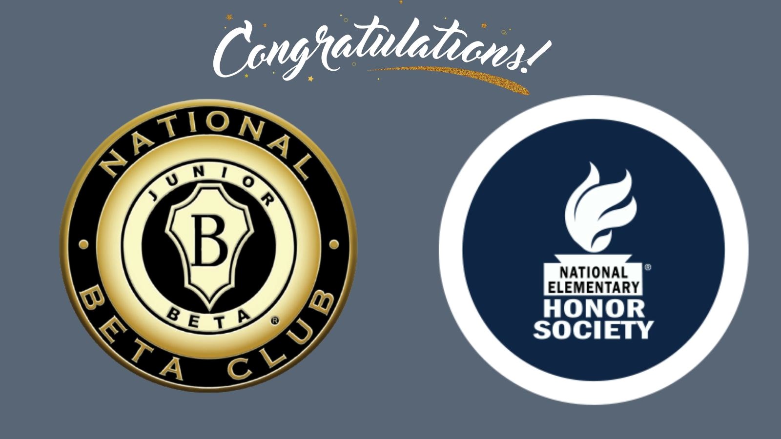 Congratulations above 2 logos: one for the Junior Beta Club and the other for the National Elementary Honor Society
